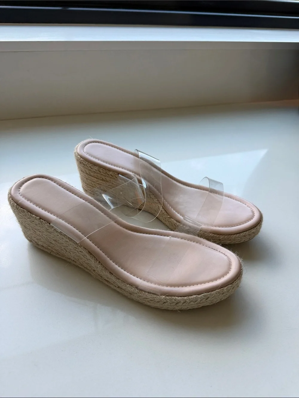 Clear Strap Nude Espadrille Slide Sandals - Women's
